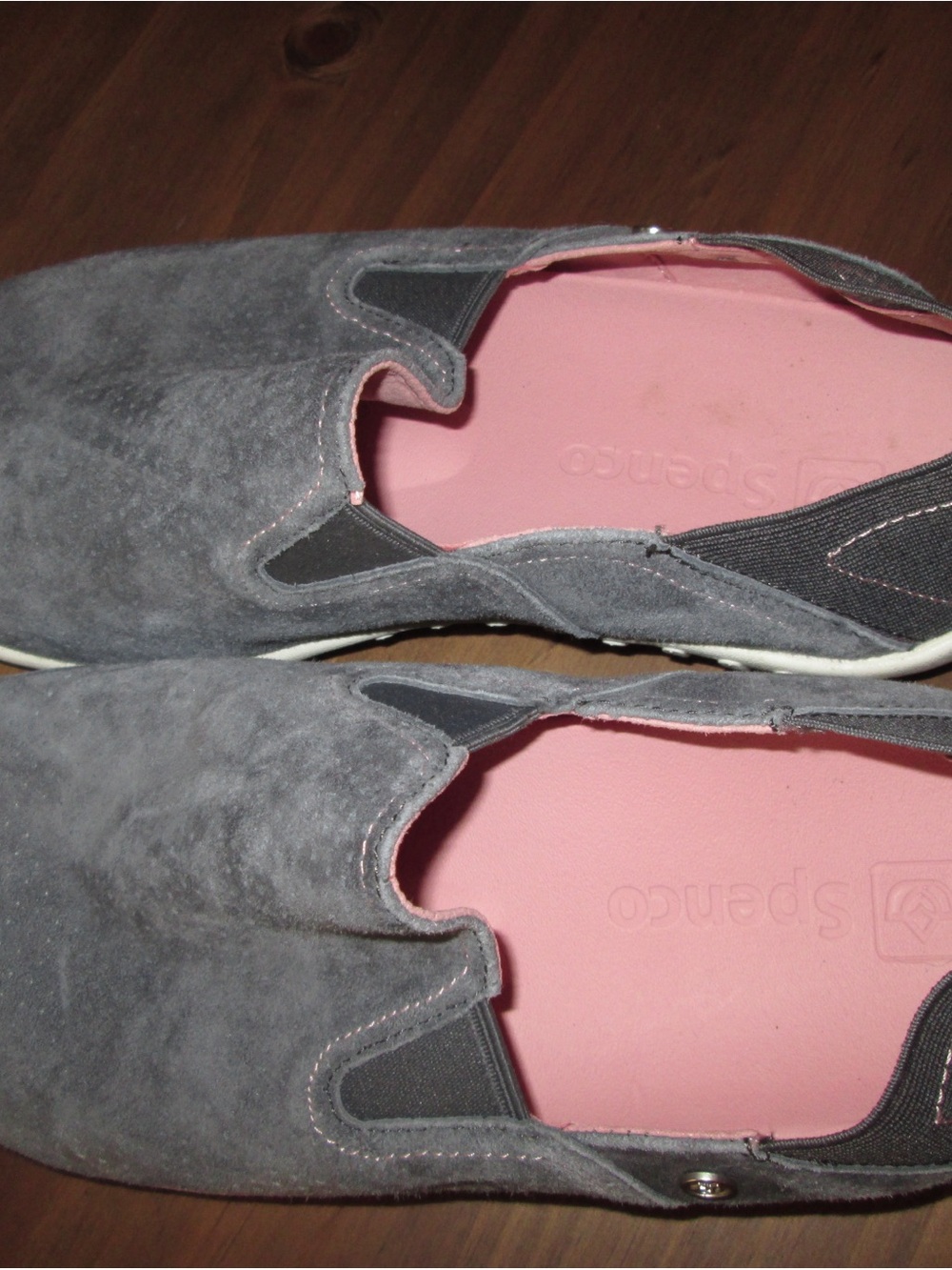 Spenco Gray Suede like Slip-On Flats with Pink Insoles